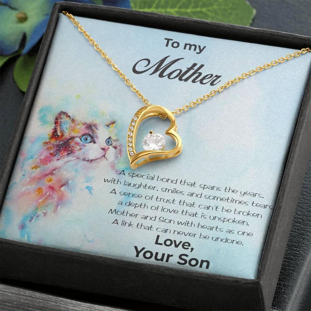 Gift for Mother From Son Forever Love Heart Pendant Necklace Cat Message Card