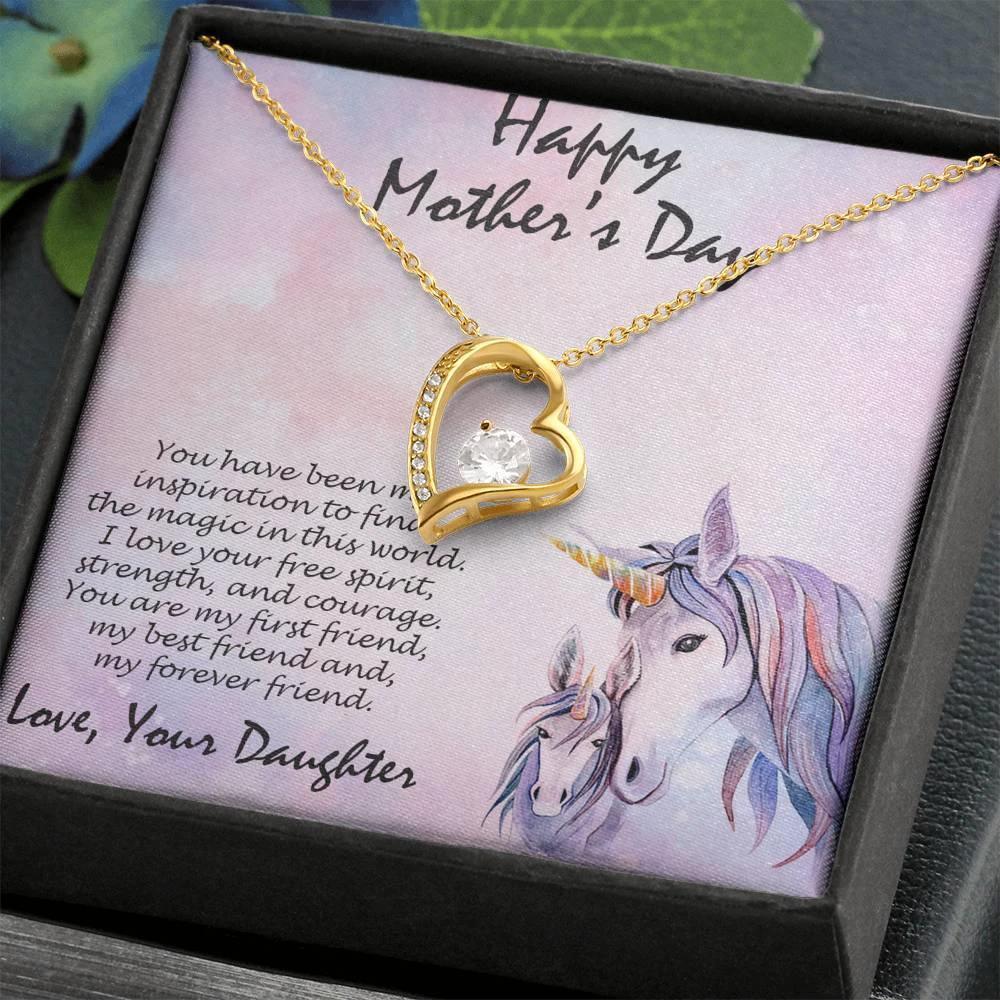 Mother's Day Gift from Daughter Forever Love Heart Pendant Necklace Unicorn Message Card