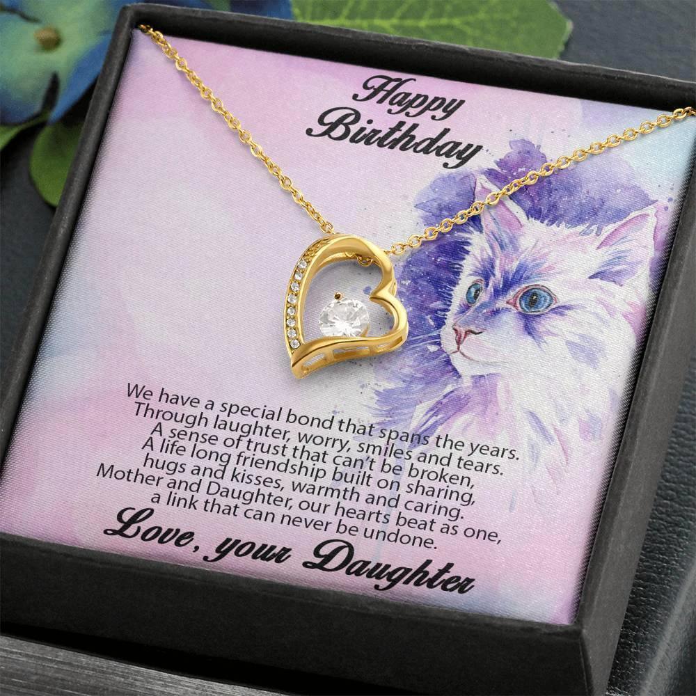 Birthday Gift for Mother Forever Love Heart Pendant Necklace From Daughter Cat Message Card