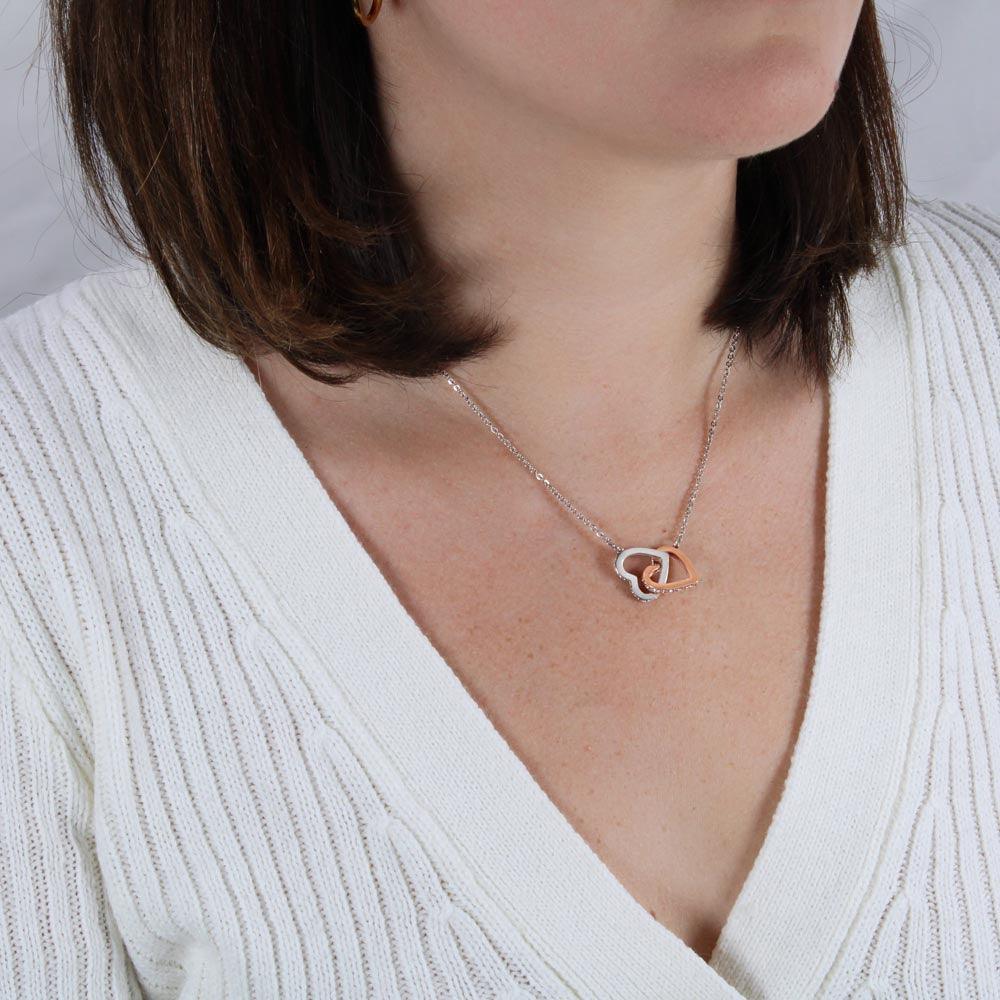 Grandmother Gift Personalized Message Card Interlocking Heart Pendant Necklace
