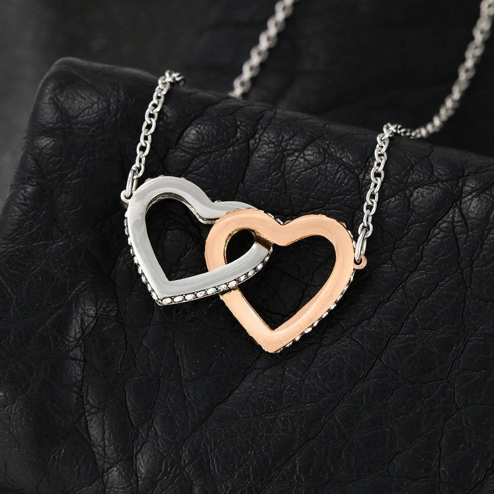 Mother's Day Gift from Daughter Gold and Silver Hearts Pendant Necklace on Unicorn Message Card