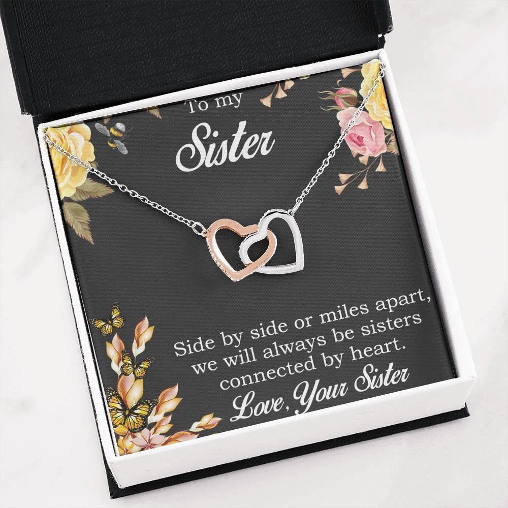 Gift for Sister Gold and Silver Hearts Pendant Necklace with Message Gift Box