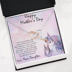 Mother's Day Gift from Daughter Gold and Silver Hearts Pendant Necklace on Unicorn Message Card