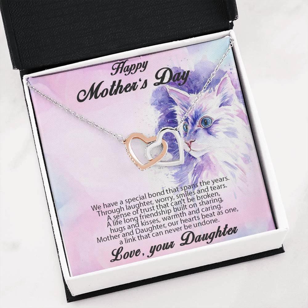 Mother's Day Gift from Daughter Gold and Silver Hearts Pendant Necklace in Message Card Gift Box