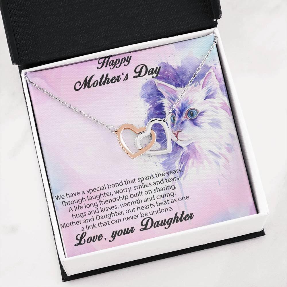 Mother's Day Gift from Daughter Gold and Silver Hearts Pendant Necklace with Message Card