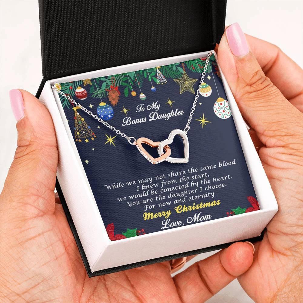 Bonus Daughter Heart Pendant Necklace Christmas Message Card and Gift Box