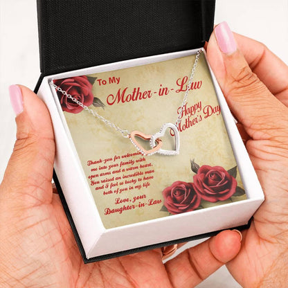 Mother's Day Gold and Silver Heart Necklace for Mother-in-Law from Daughter in Law with Message Card - Mallard Moon Gift Shop