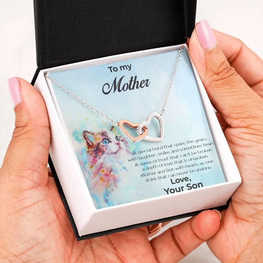 Gift for Mother from Son Gold and Silver Hearts Pendant Necklace in Message Card Gift Box