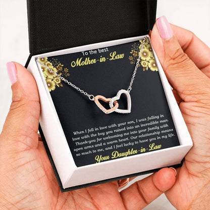 Gift for Mother-in-Law from Daughter-in-Law Gold and Silver Interlocking Heart Pendant Necklace - Mallard Moon Gift Shop