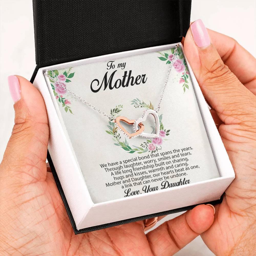 Gift for Mother Interlocking Hearts Pendant Necklace From Daughter Message Card Gift Box