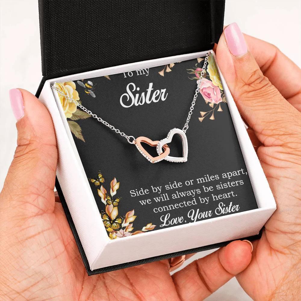 Gift for Sister Gold and Silver Hearts Pendant Necklace with Message Gift Box