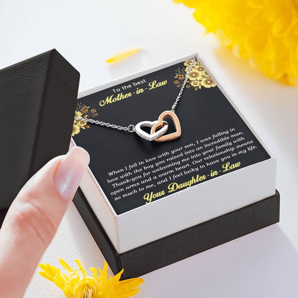 Gift for Mother-in-Law from Daughter-in-Law Gold and Silver Interlocking Heart Pendant Necklace - Mallard Moon Gift Shop