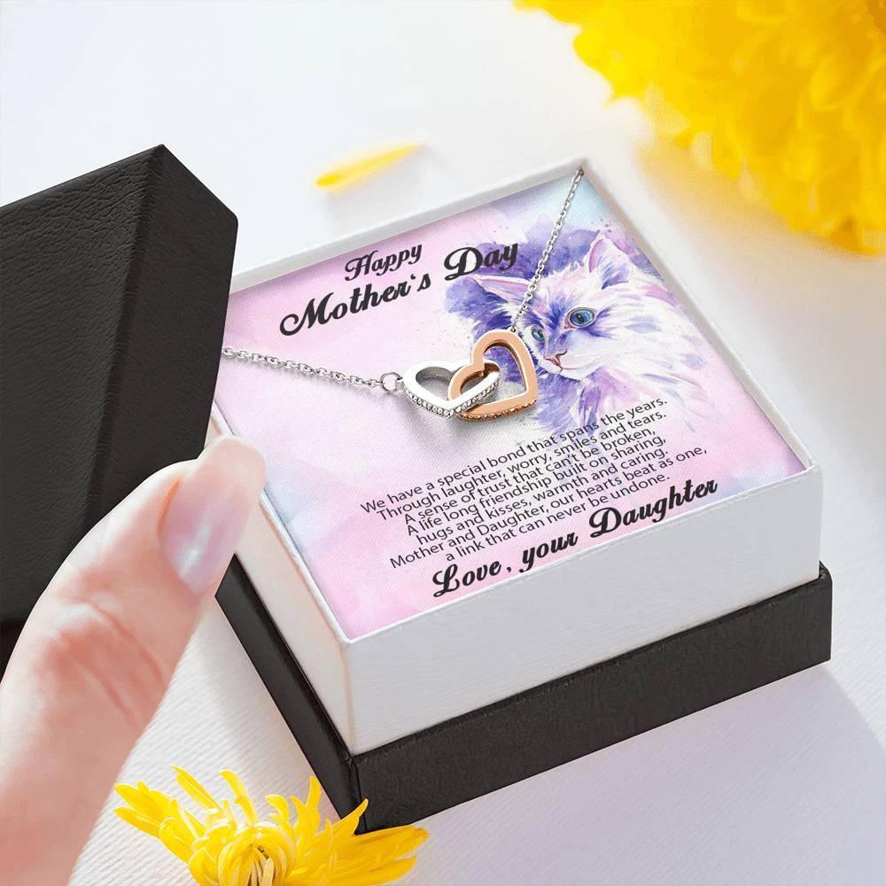 Mother's Day Gift from Daughter Gold and Silver Hearts Pendant Necklace in Message Card Gift Box