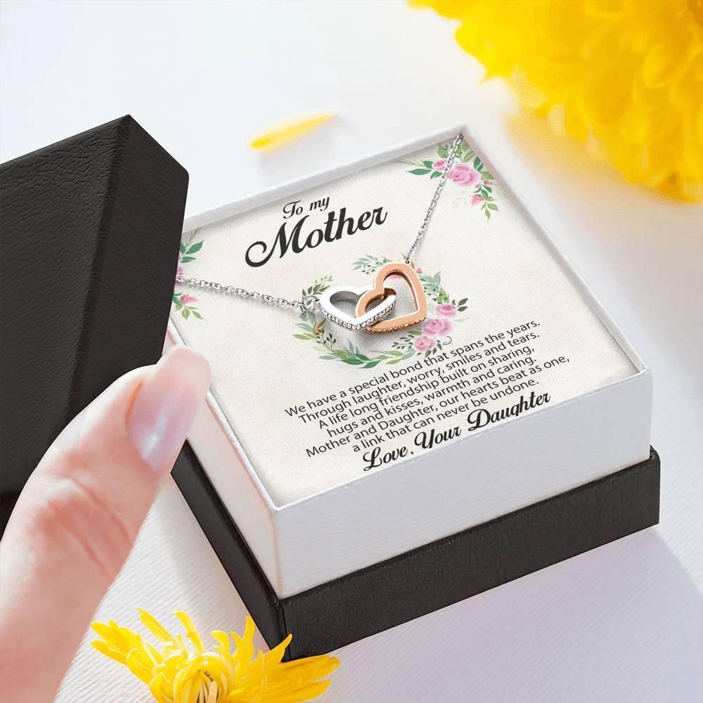 Gift for Mother Interlocking Hearts Pendant Necklace From Daughter Message Card Gift Box