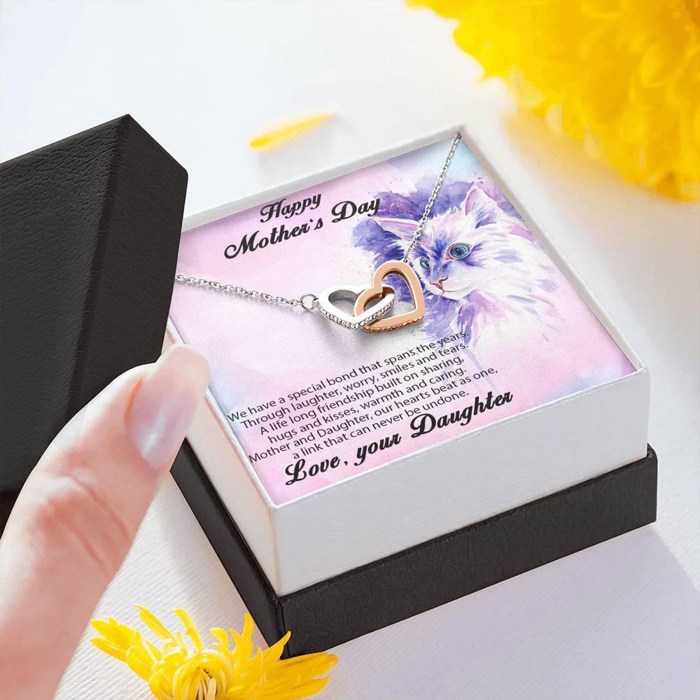 Mother's Day Gift from Daughter Gold and Silver Hearts Pendant Necklace with Message Card