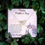 Mother's Day Gift from Daughter Gold and Silver Hearts Pendant Necklace on Unicorn Message Card