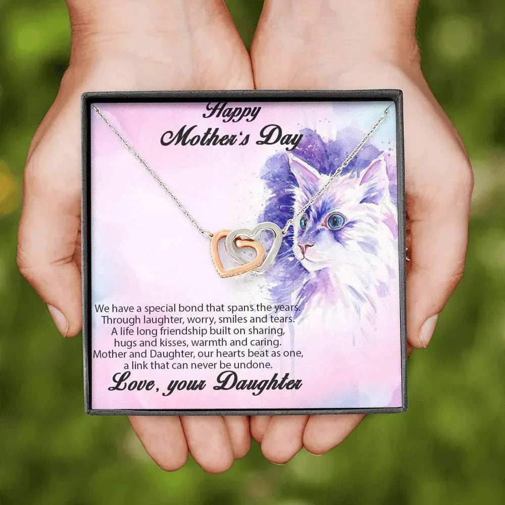 Mother's Day Gift from Daughter Gold and Silver Hearts Pendant Necklace with Message Card
