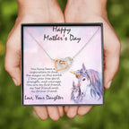 Mother's Day Gift from Daughter Gold and Silver Hearts Pendant Necklace on Unicorn Message Card