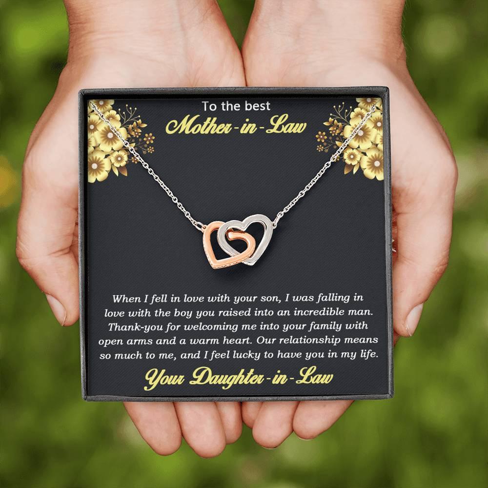 Gift for Mother-in-Law from Daughter-in-Law Gold and Silver Interlocking Heart Pendant Necklace - Mallard Moon Gift Shop
