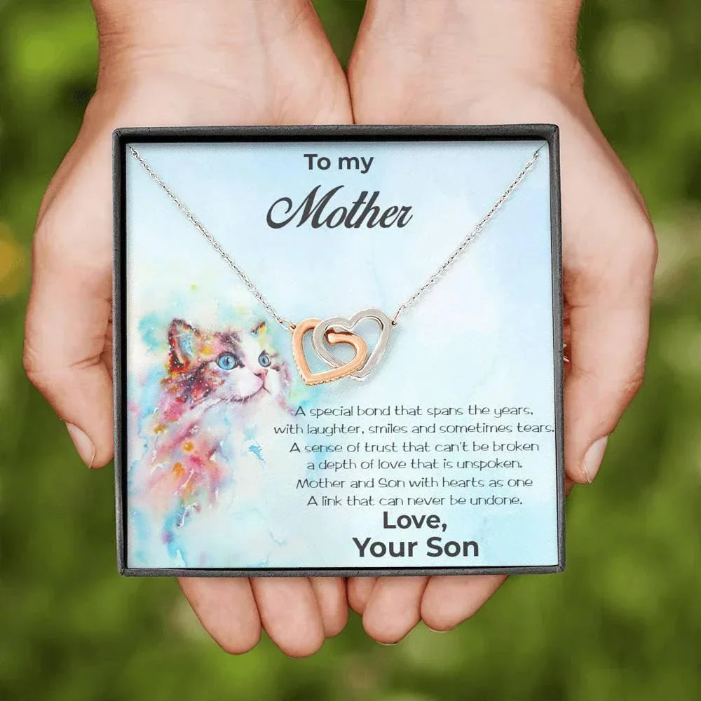 Gift for Mother from Son Gold and Silver Hearts Pendant Necklace in Message Card Gift Box