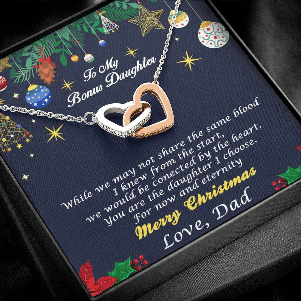 Bonus Daughter Heart Pendant Necklace Christmas Message Card and Gift Box