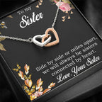 Gift for Sister Gold and Silver Hearts Pendant Necklace with Message Gift Box