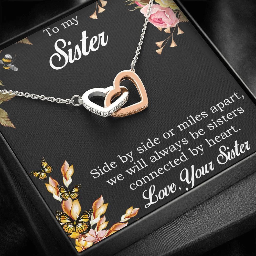 Gift for Sister Gold and Silver Hearts Pendant Necklace with Message Gift Box