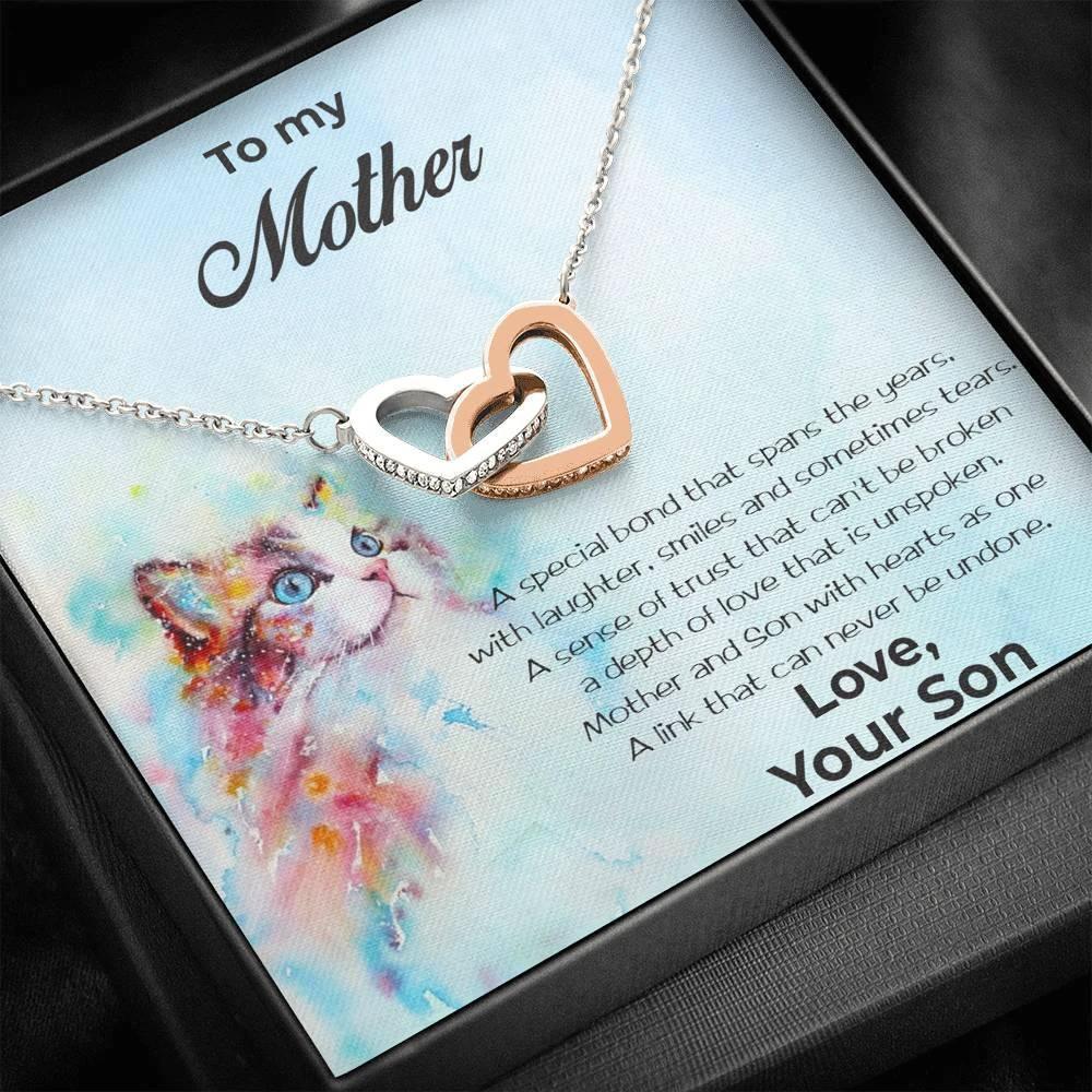 Gift for Mother from Son Gold and Silver Hearts Pendant Necklace in Message Card Gift Box