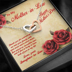Mother's Day Gold and Silver Heart Necklace for Mother-in-Law from Daughter in Law with Message Card