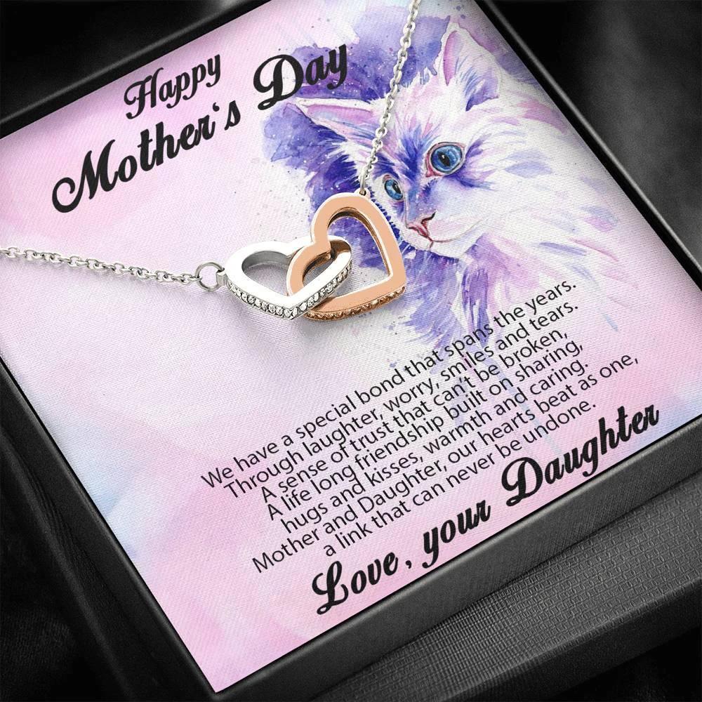 Mother's Day Gift from Daughter Gold and Silver Hearts Pendant Necklace in Message Card Gift Box