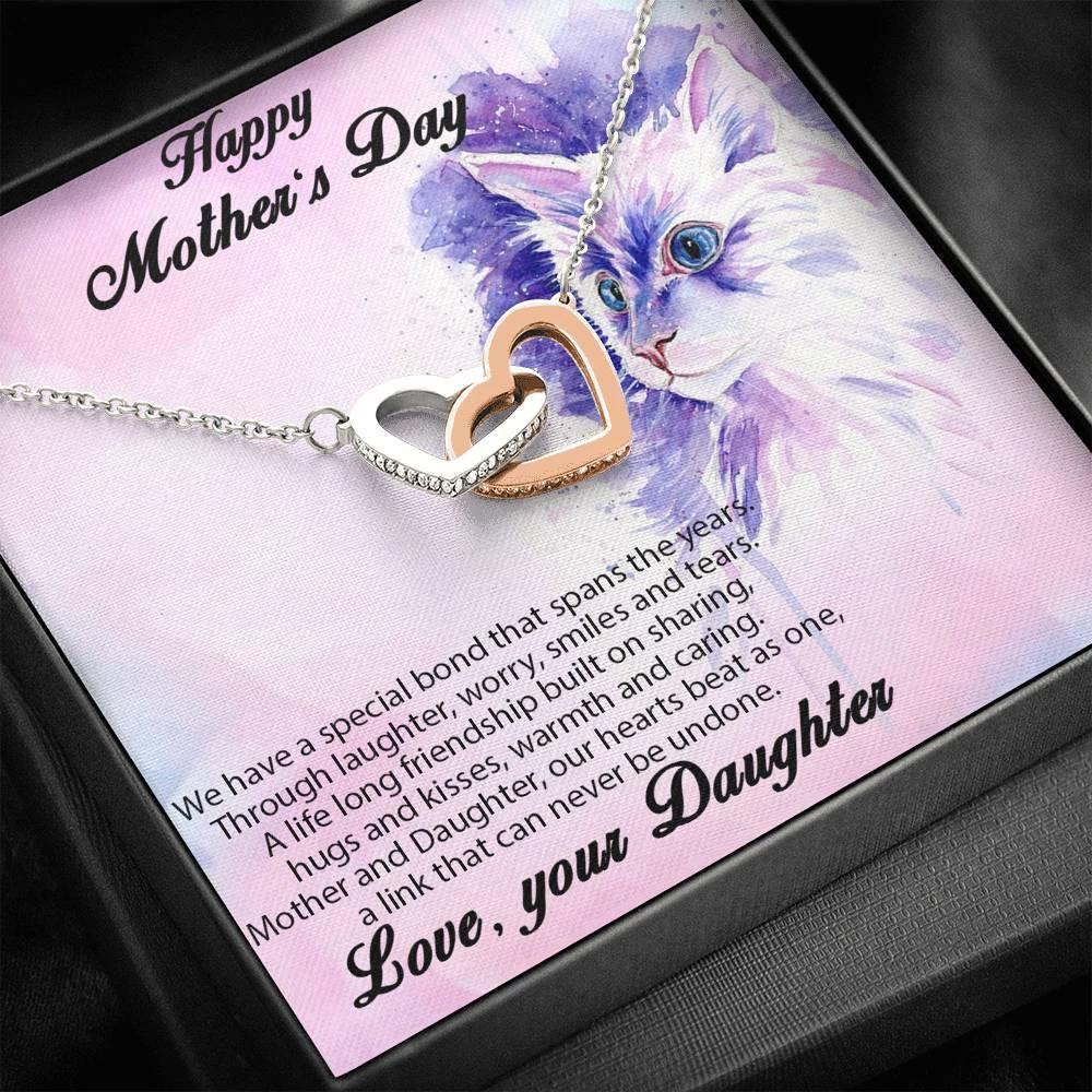 Mother's Day Gift from Daughter Gold and Silver Hearts Pendant Necklace with Message Card