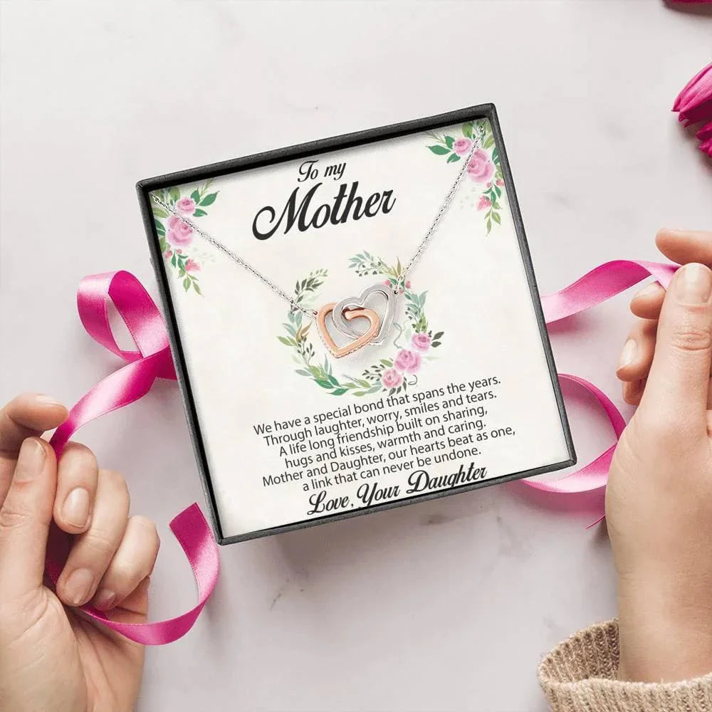 Gift for Mother Interlocking Hearts Pendant Necklace From Daughter Message Card Gift Box