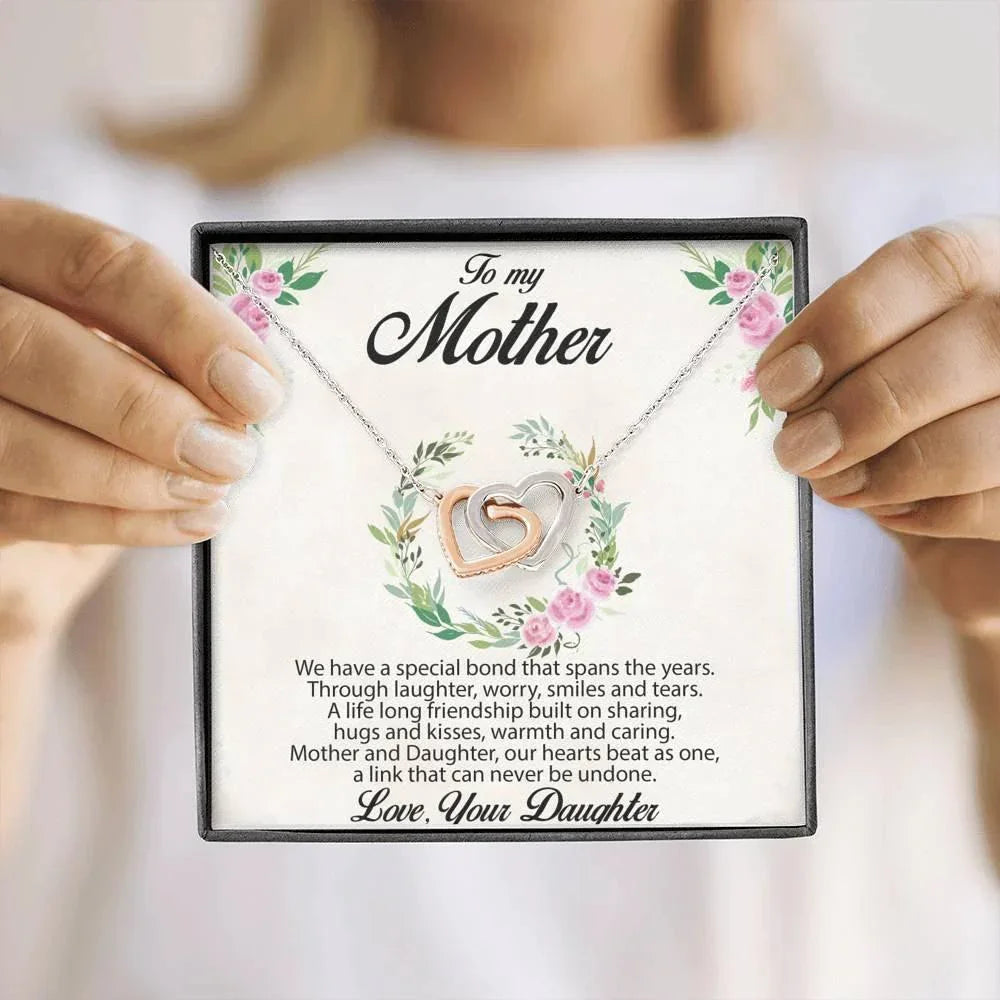 Gift for Mother Interlocking Hearts Pendant Necklace From Daughter Message Card Gift Box