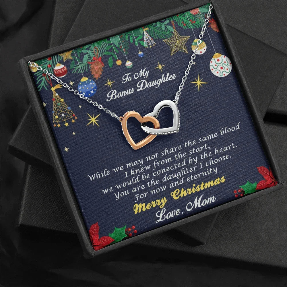 Bonus Daughter Heart Pendant Necklace Christmas Message Card and Gift Box