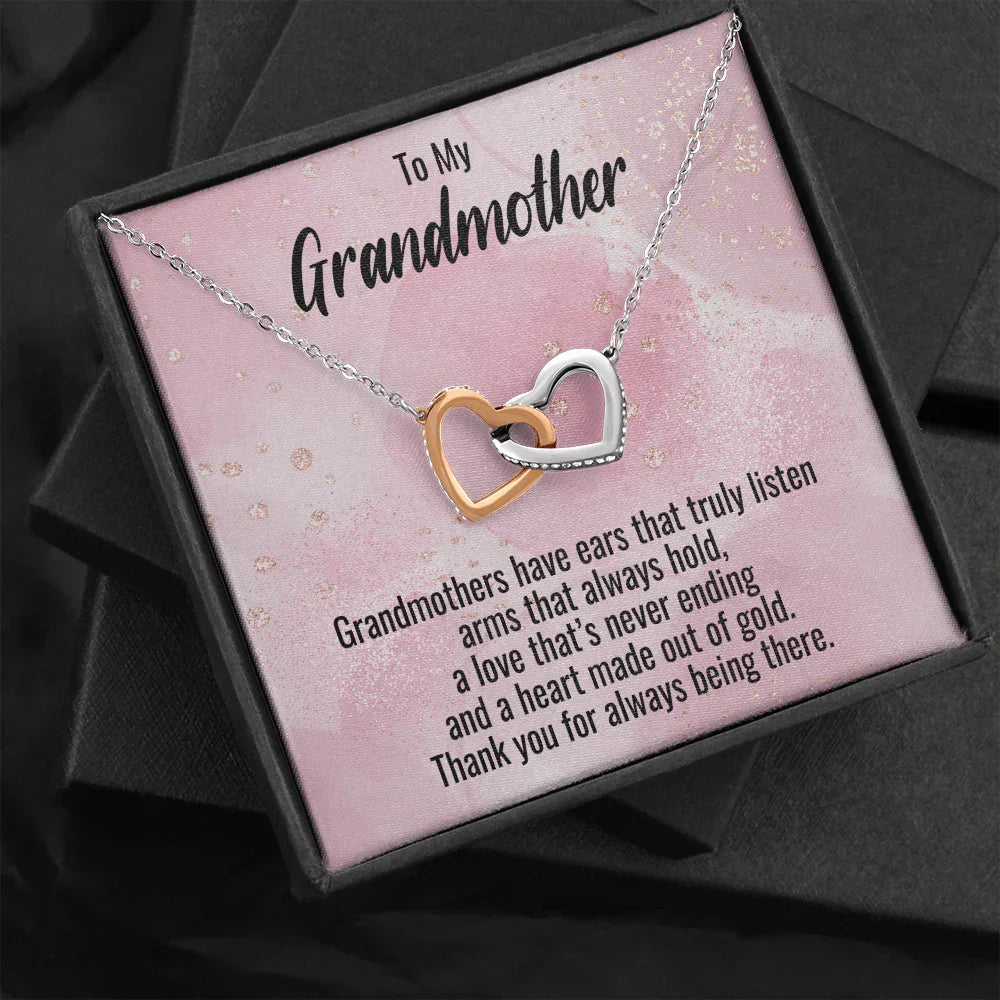 Grandmother Gift Personalized Message Card Interlocking Heart Pendant Necklace