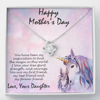 Mother's Day Gift from Daughter CZ Love Knot Pendant Necklace with Unicorn Message Card