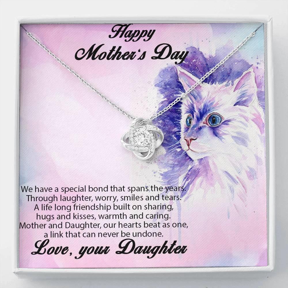 Mother from Daughter Love Knot Necklace Cat Message Card