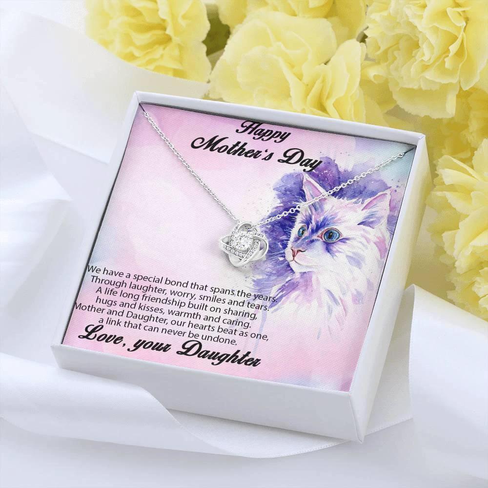 Mother from Daughter Love Knot Necklace Cat Message Card