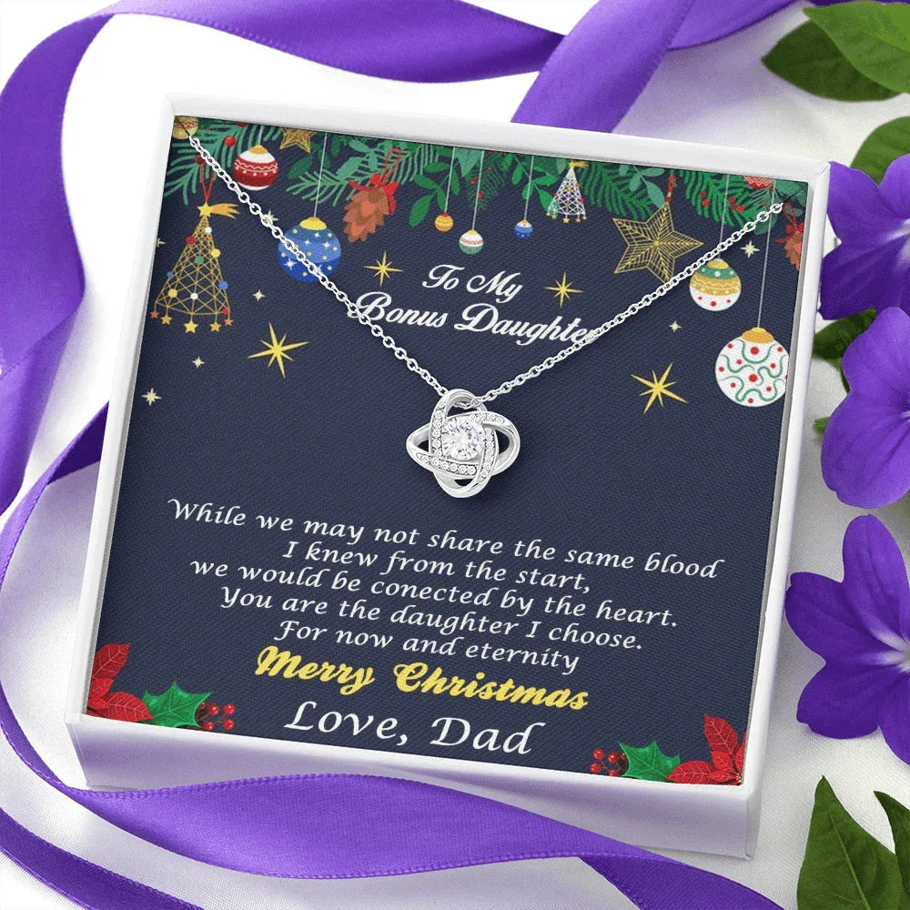 Bonus Daughter Pendant Necklace Custom Christmas Message Card with Gift Box from Dad