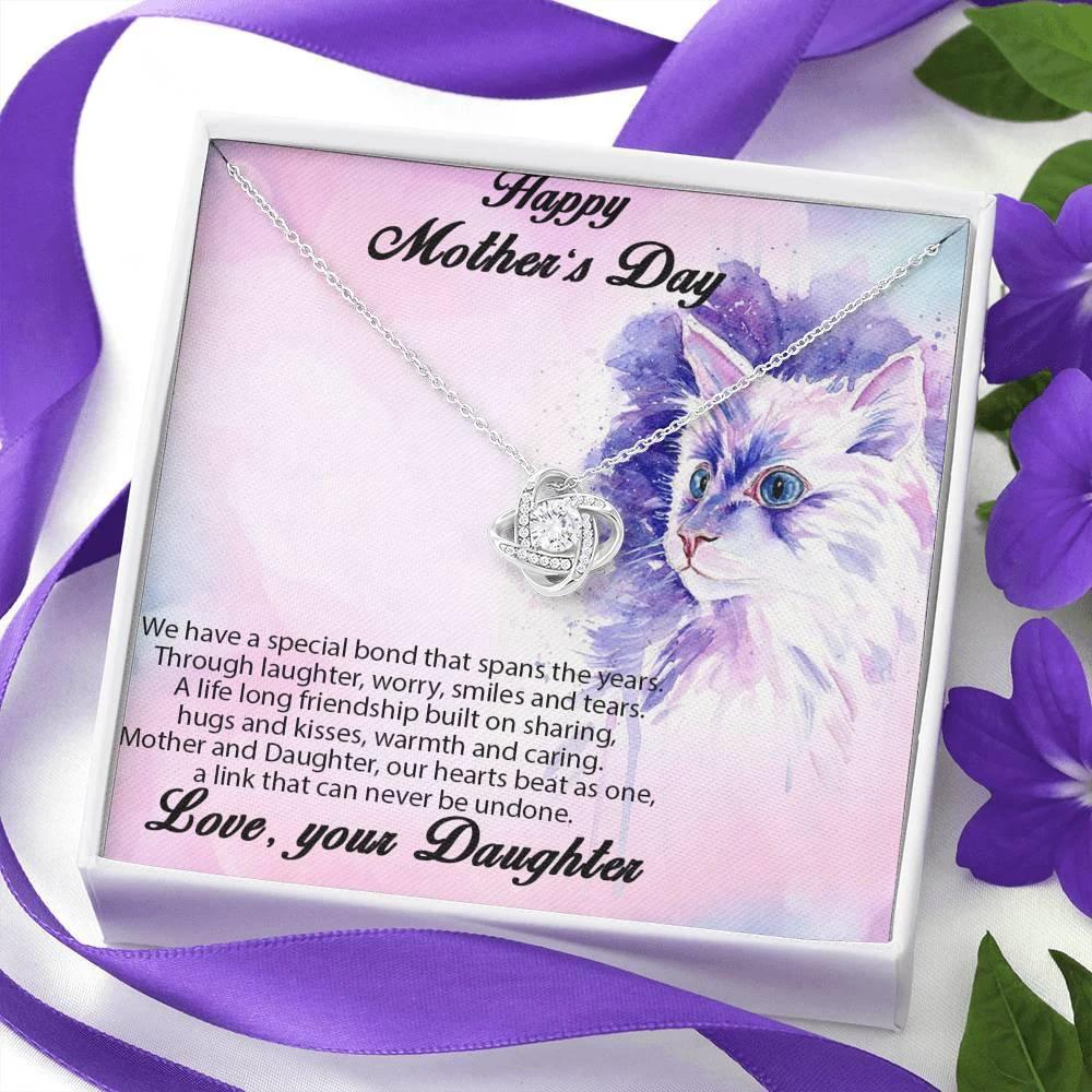 Mother from Daughter Love Knot Necklace Cat Message Card