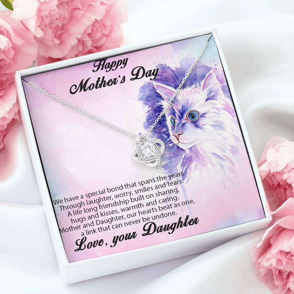 Mother from Daughter Love Knot Necklace Cat Message Card
