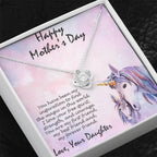 Mother's Day Gift from Daughter CZ Love Knot Pendant Necklace with Unicorn Message Card