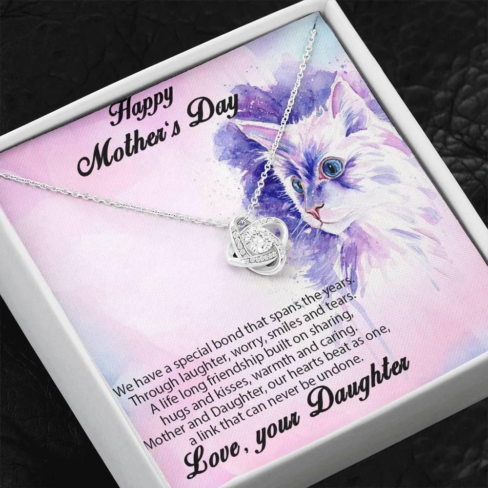 Mother from Daughter Love Knot Necklace Cat Message Card