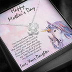 Mother's Day Gift from Daughter CZ Love Knot Pendant Necklace with Unicorn Message Card