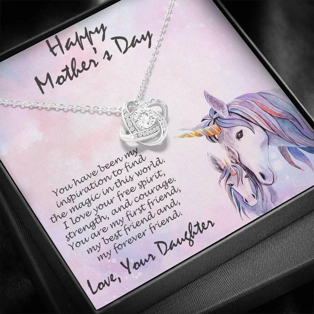Mother's Day Gift from Daughter CZ Love Knot Pendant Necklace with Unicorn Message Card