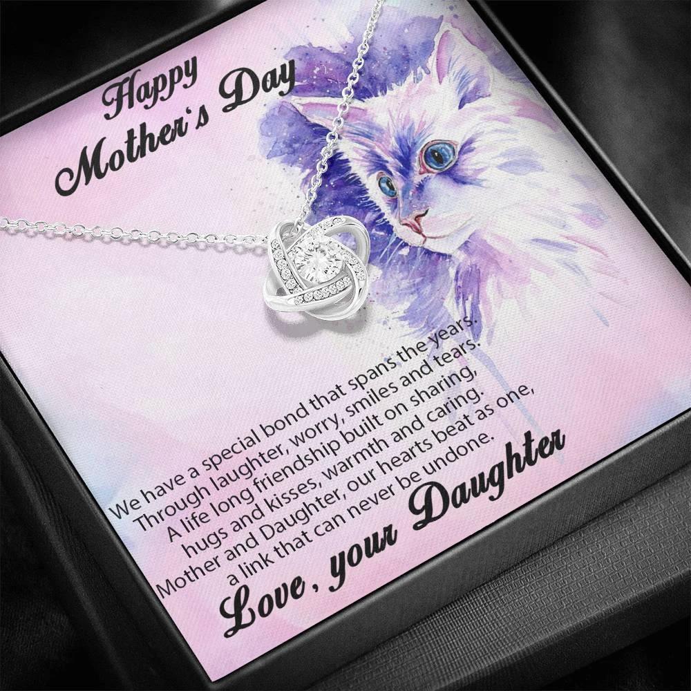 Mother from Daughter Love Knot Necklace Cat Message Card