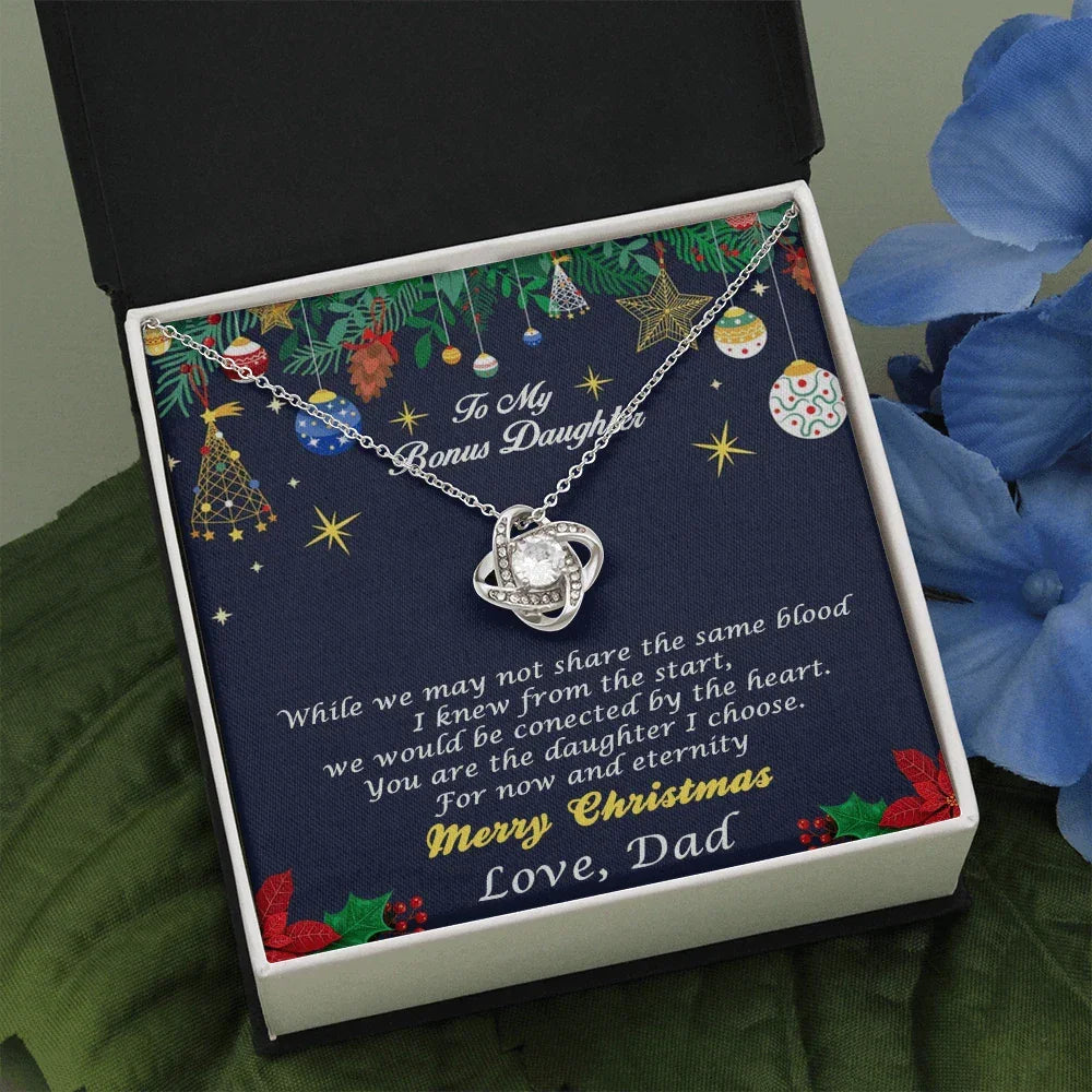 Bonus Daughter Pendant Necklace Custom Christmas Message Card with Gift Box from Dad