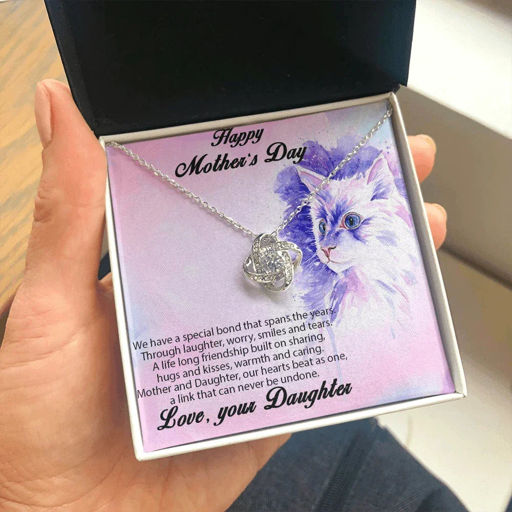 Mother from Daughter Love Knot Necklace Cat Message Card