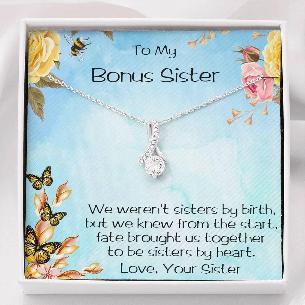 Bonus Sister CZ Pendant Necklace with Message Card Gift Box
