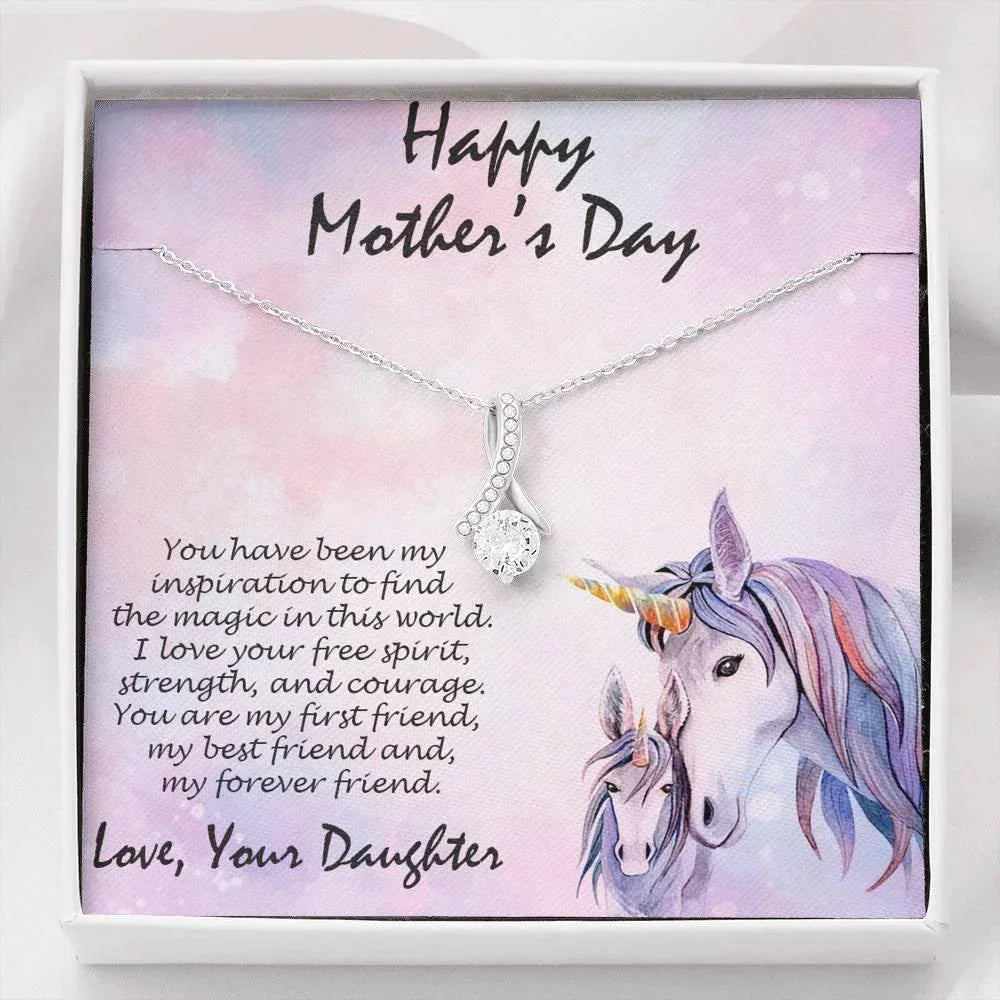 Mother's Day Gift from Daughter CZ Pendant Necklace with Custom Unicorn Message Card and Gift Box